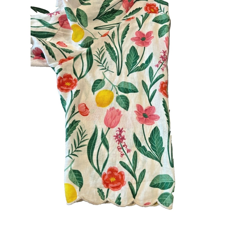 Rachel Zoe Linen Blend Lemon Floral Tunic Top 3X Tie Front Scallop Hem - Picture 5 of 12